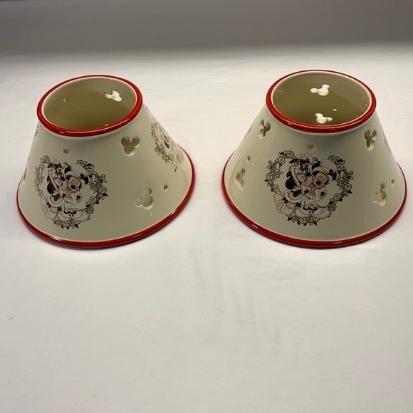 RARE Vintage Disney Victorian Mickey & Minnie Ceramic Jar Candle Lamp Shades SET - Picture 1 of 16